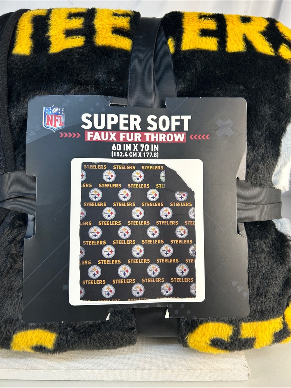 NFL Pittsburgh Steelers Faux Fur Throw - Black & Yellow